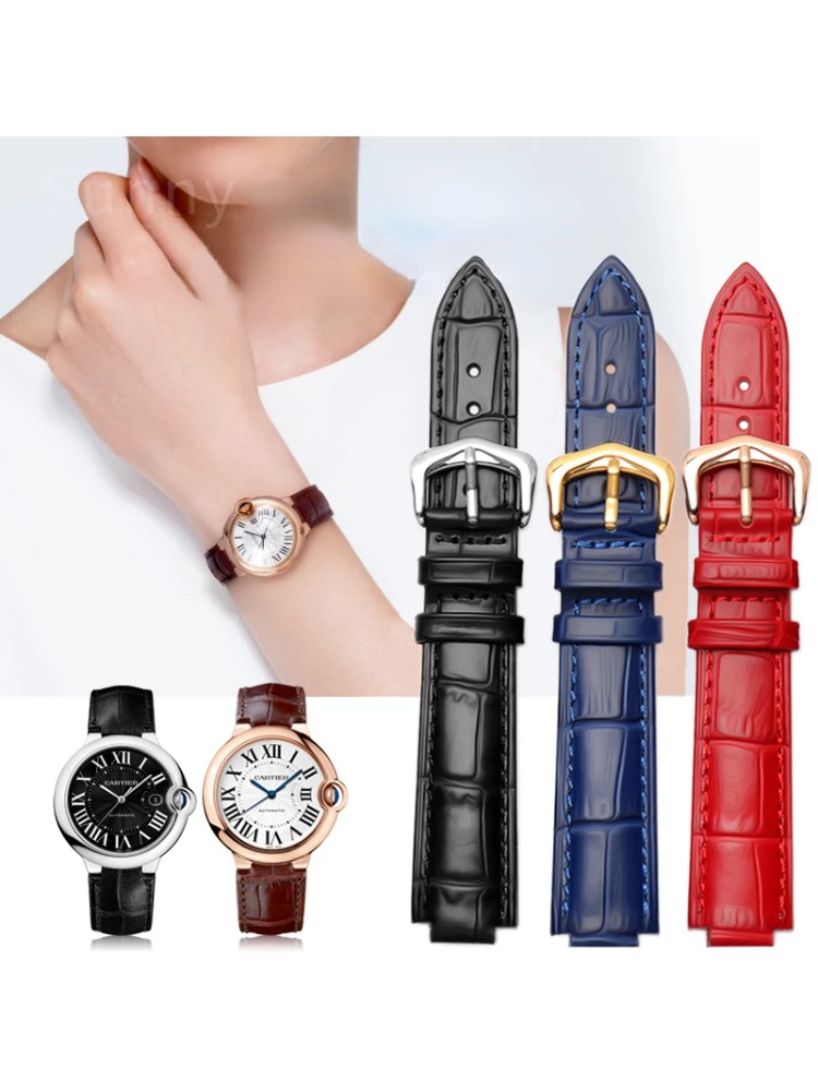 Cartier Watch Tank - สายนาฬิกาหนังแท้สําหรับถัง Cartier บอลลูนสีฟ้าผู้ชายและผู้หญิงนาฬิกา 16 18 20