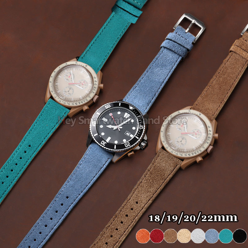 Suede Strap Watch - สายหนังกลับวินเทจขนาด 18/19/20/22 มม. แบบถอดเปลี่ยนได้รวดเร็ว สำหรับนาฬิกา Omega,